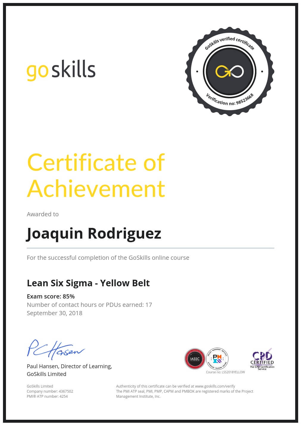 Certificate of Achievement