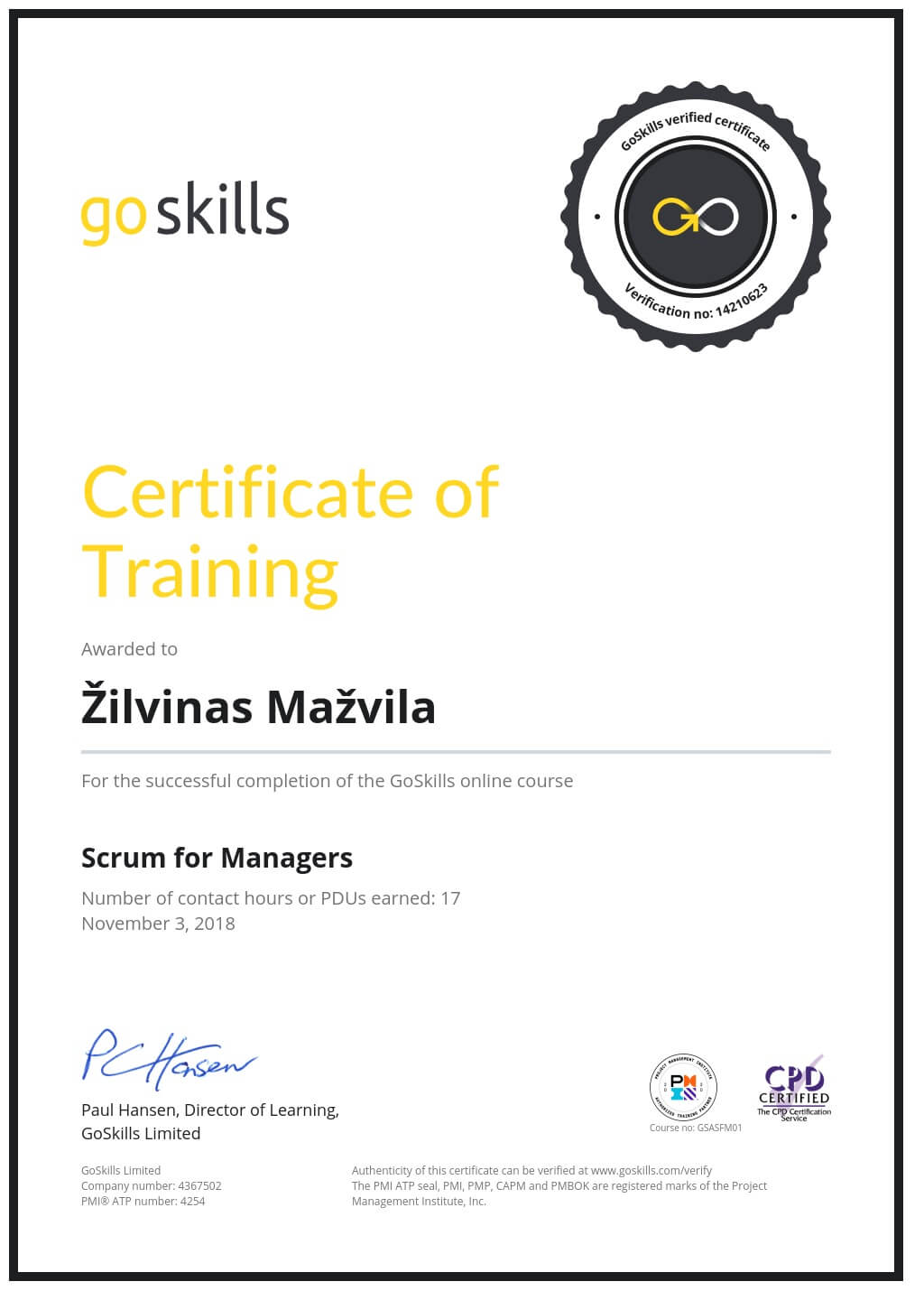 Certificate of Training