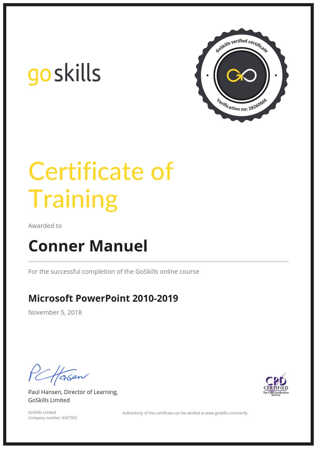 Certificate of Training