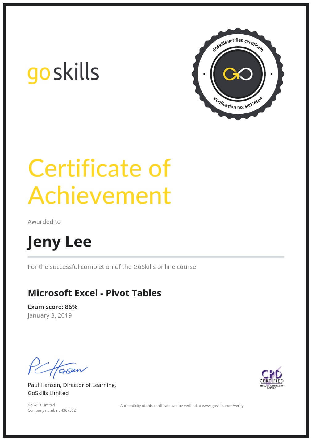 Certificate of Achievement