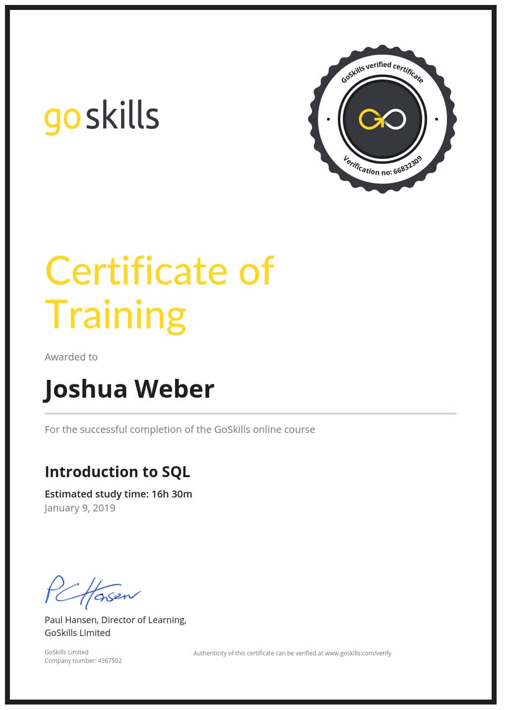 Certificate of Training