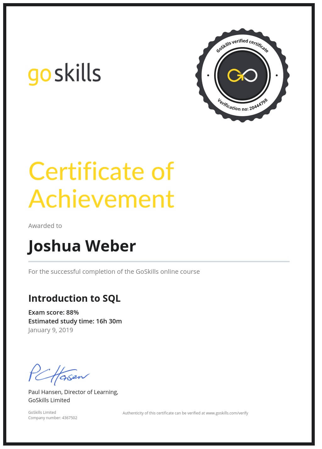 Certificate of Achievement