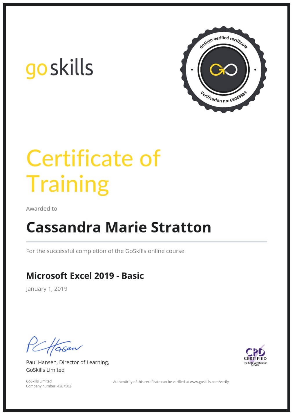 Certificate of Training