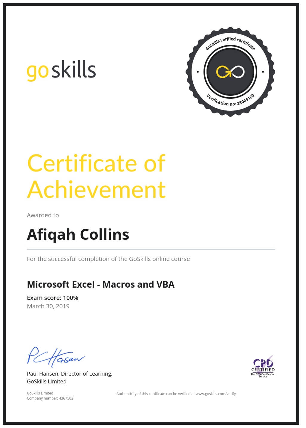 Certificate of Achievement
