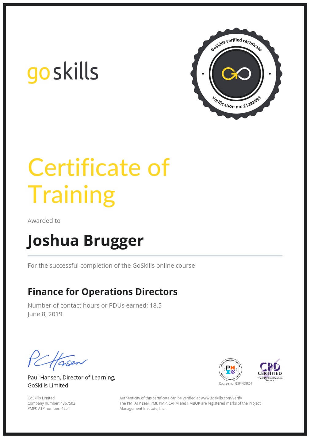 Certificate of Training