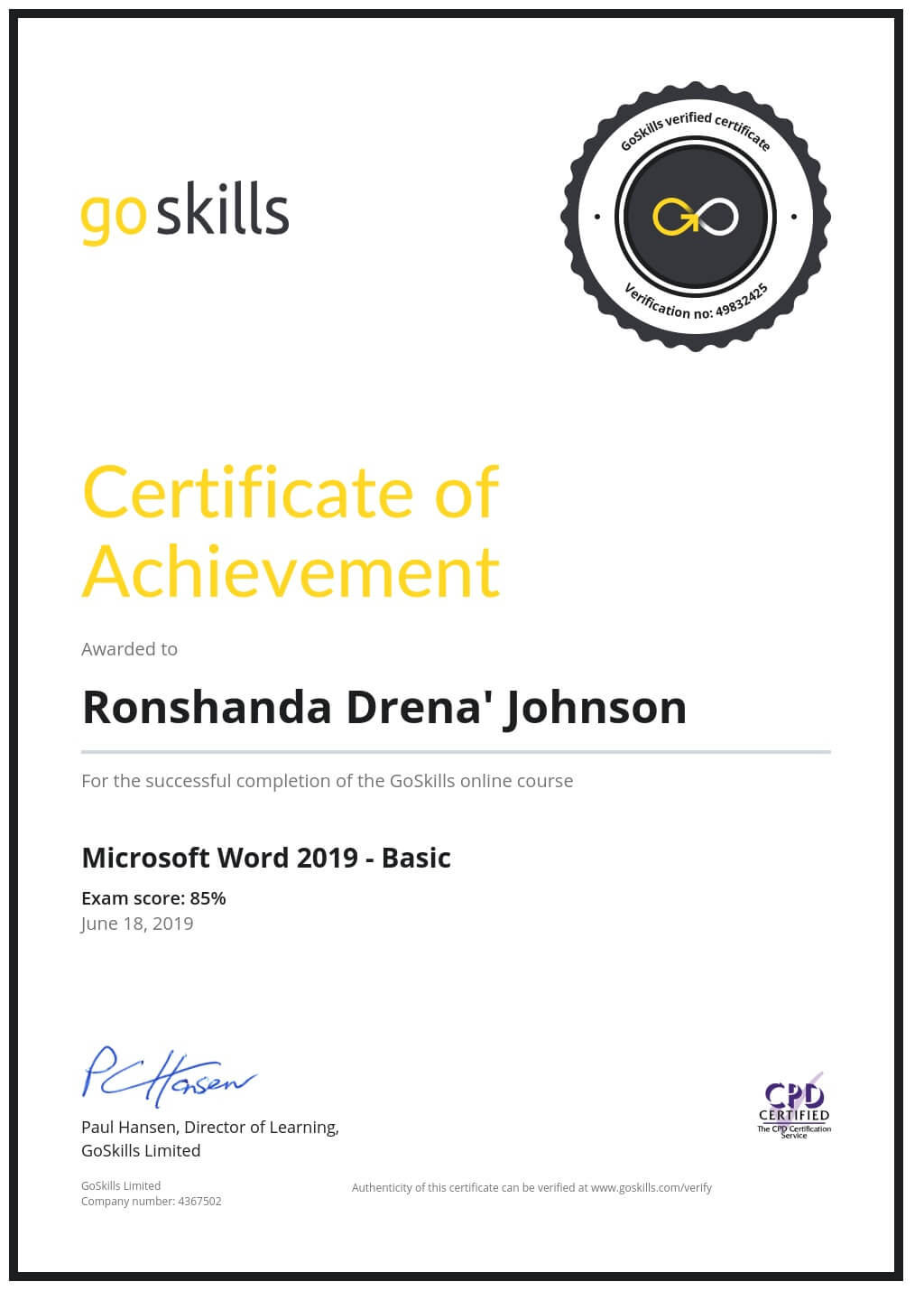 Certificate of Achievement