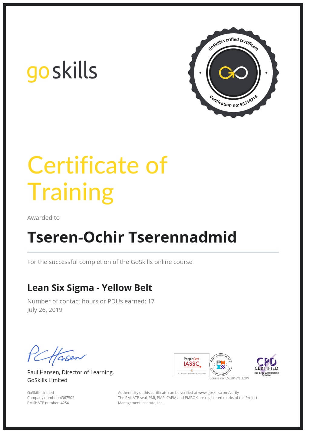 Certificate of Training