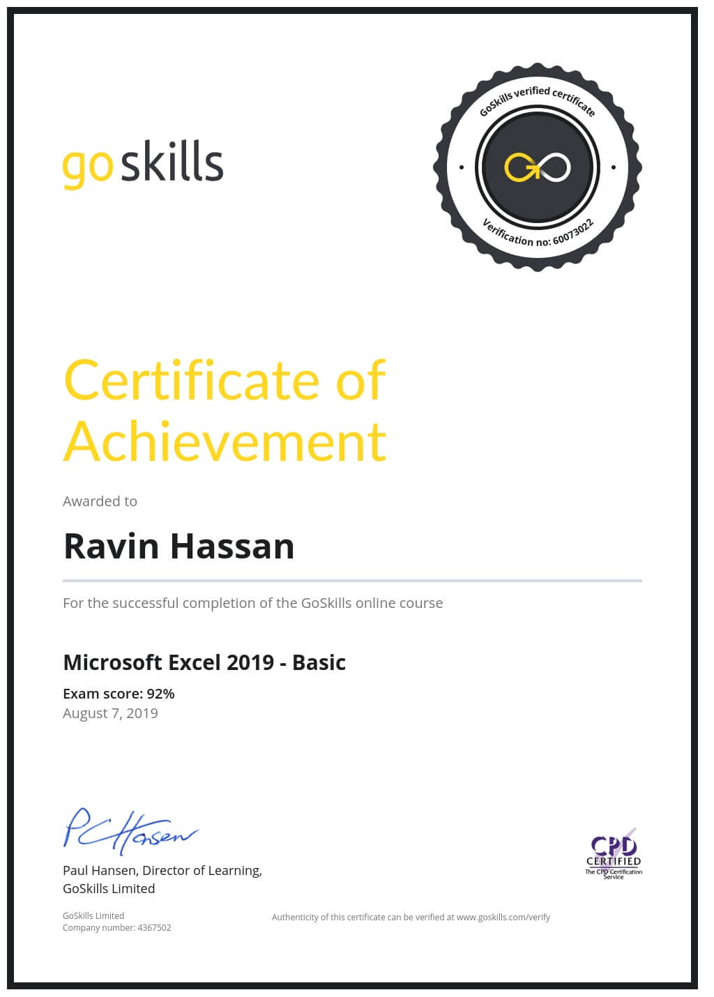 Certificate of Achievement