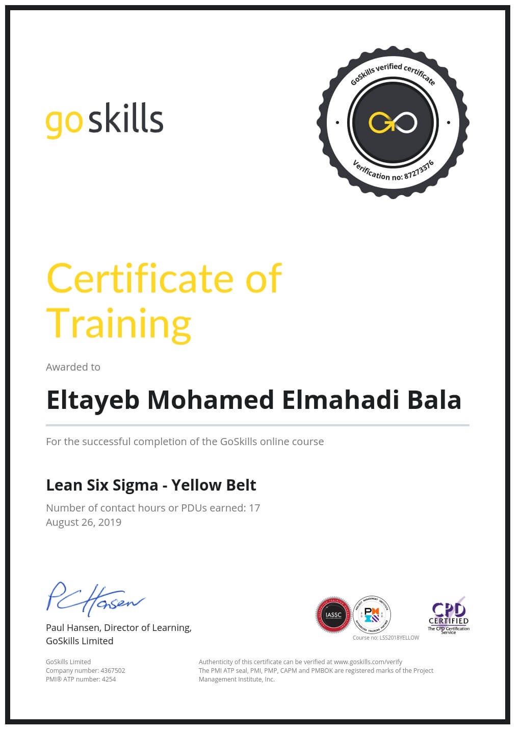 Certificate of Training