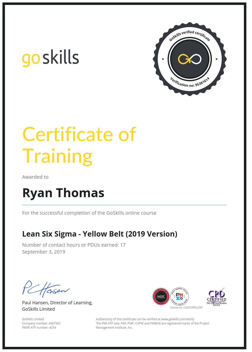 Certificate of Training