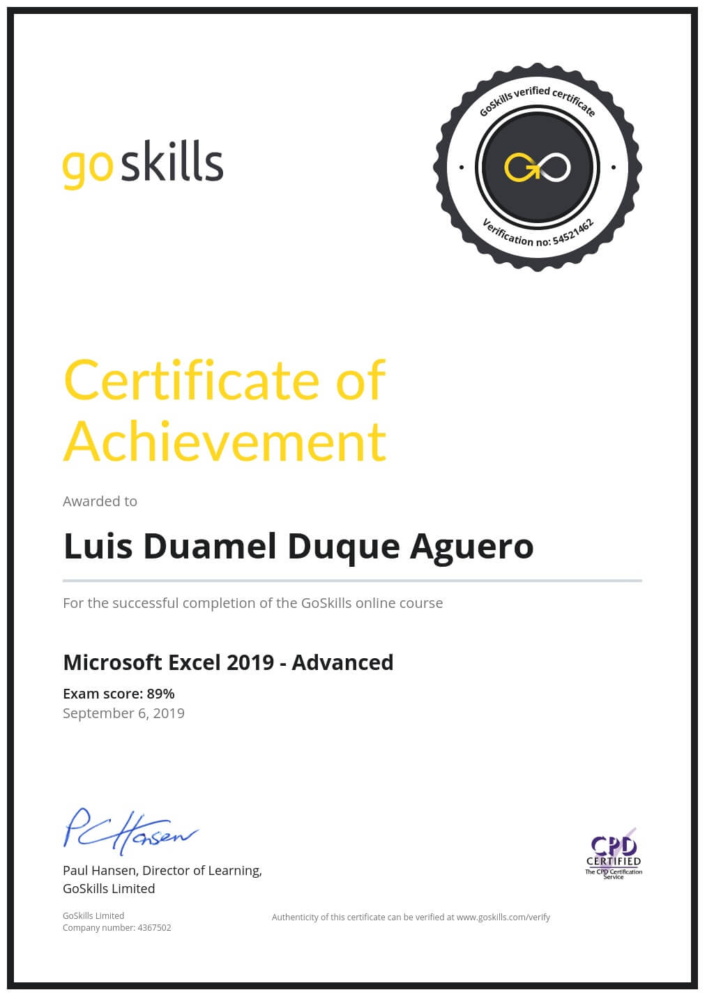 Certificate of Achievement