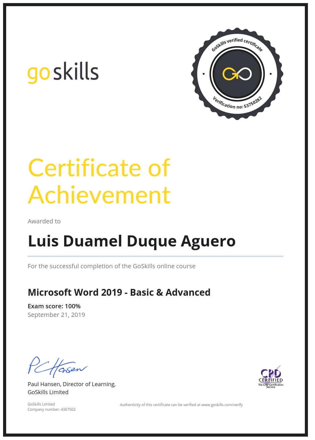 Certificate of Achievement