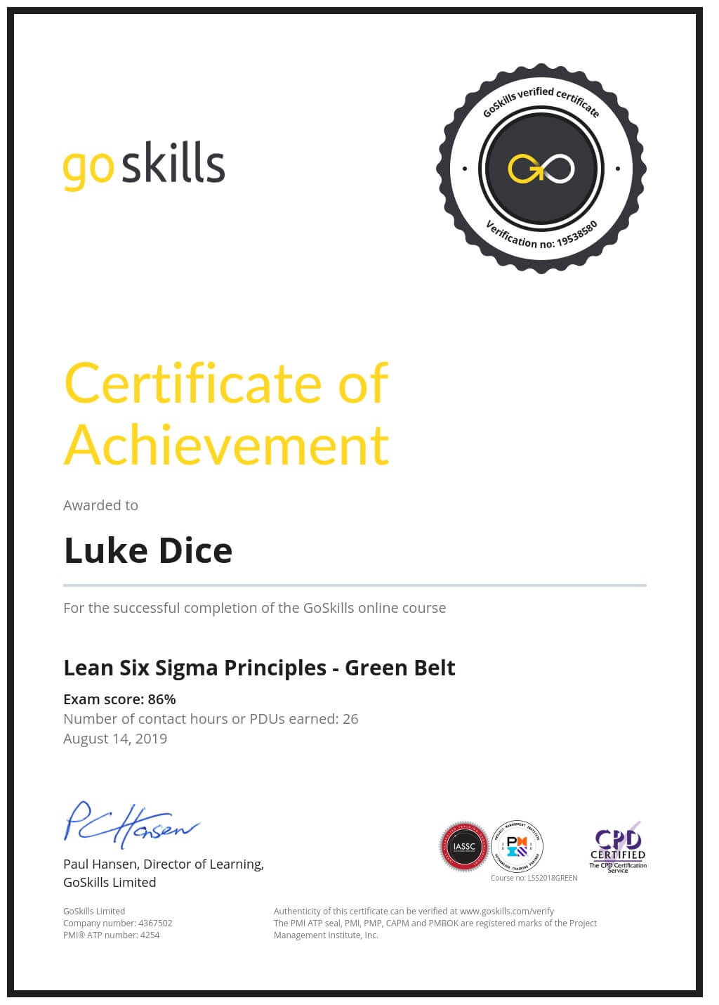 Certificate of Achievement