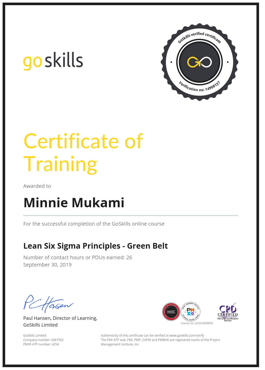 Certificate of Training