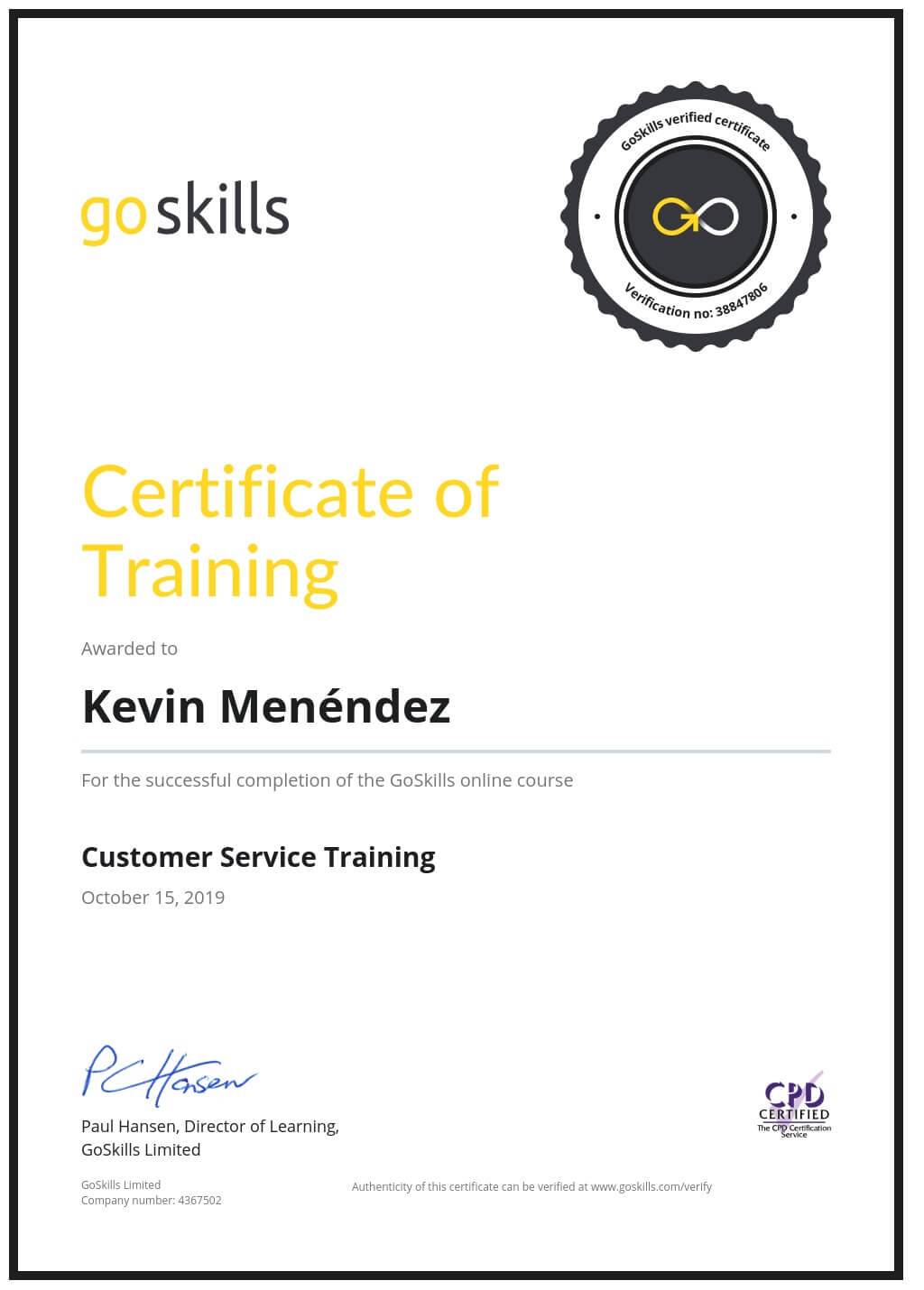 Certificate of Training