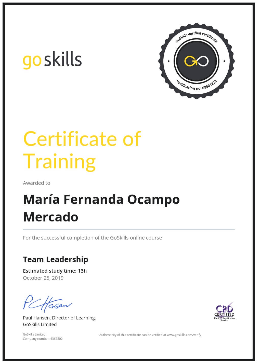 Certificate of Training