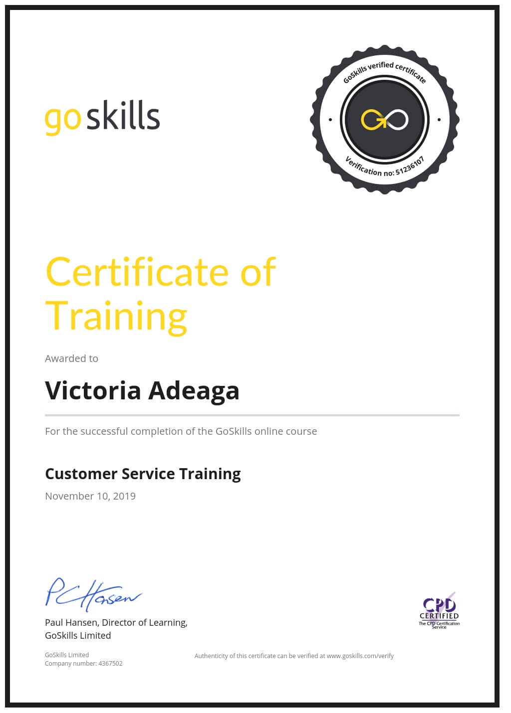 Certificate of Training