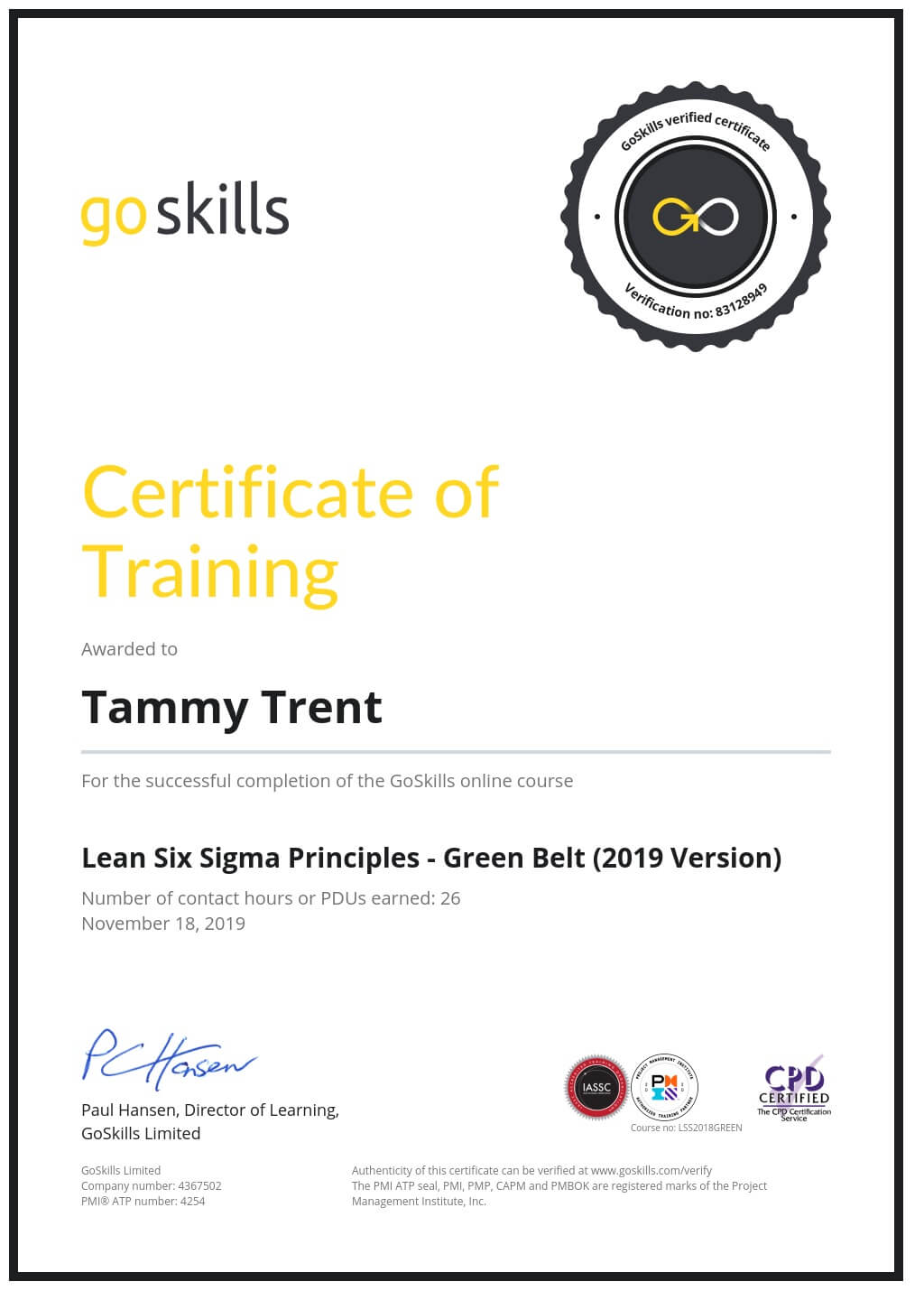 Certificate of Training