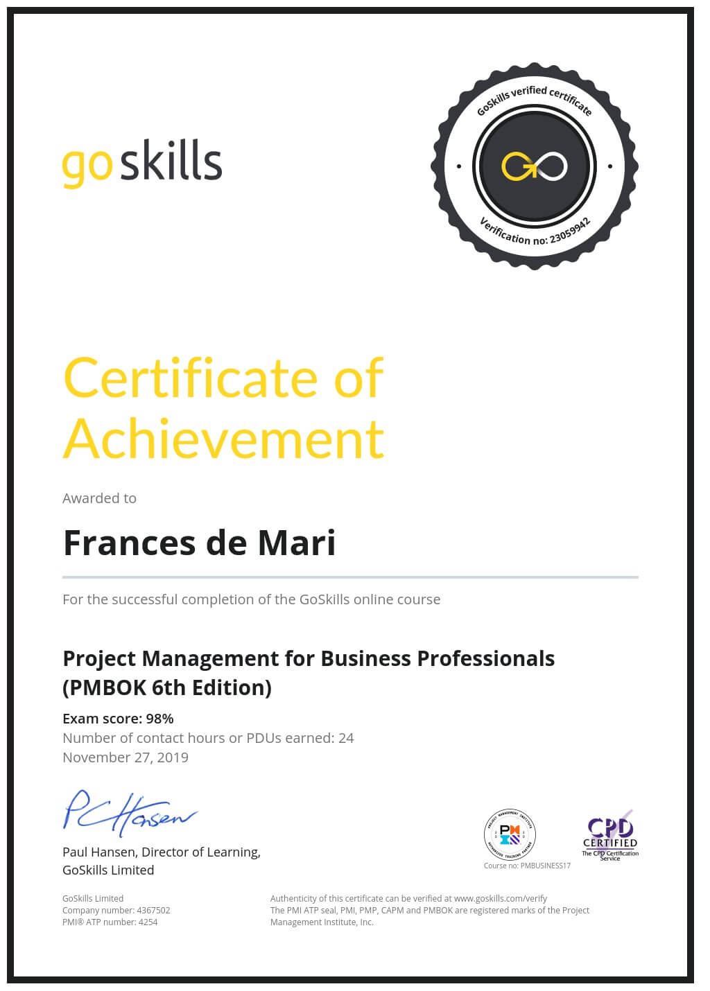 Certificate of Achievement
