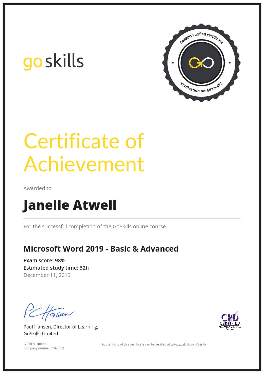 Certificate of Achievement