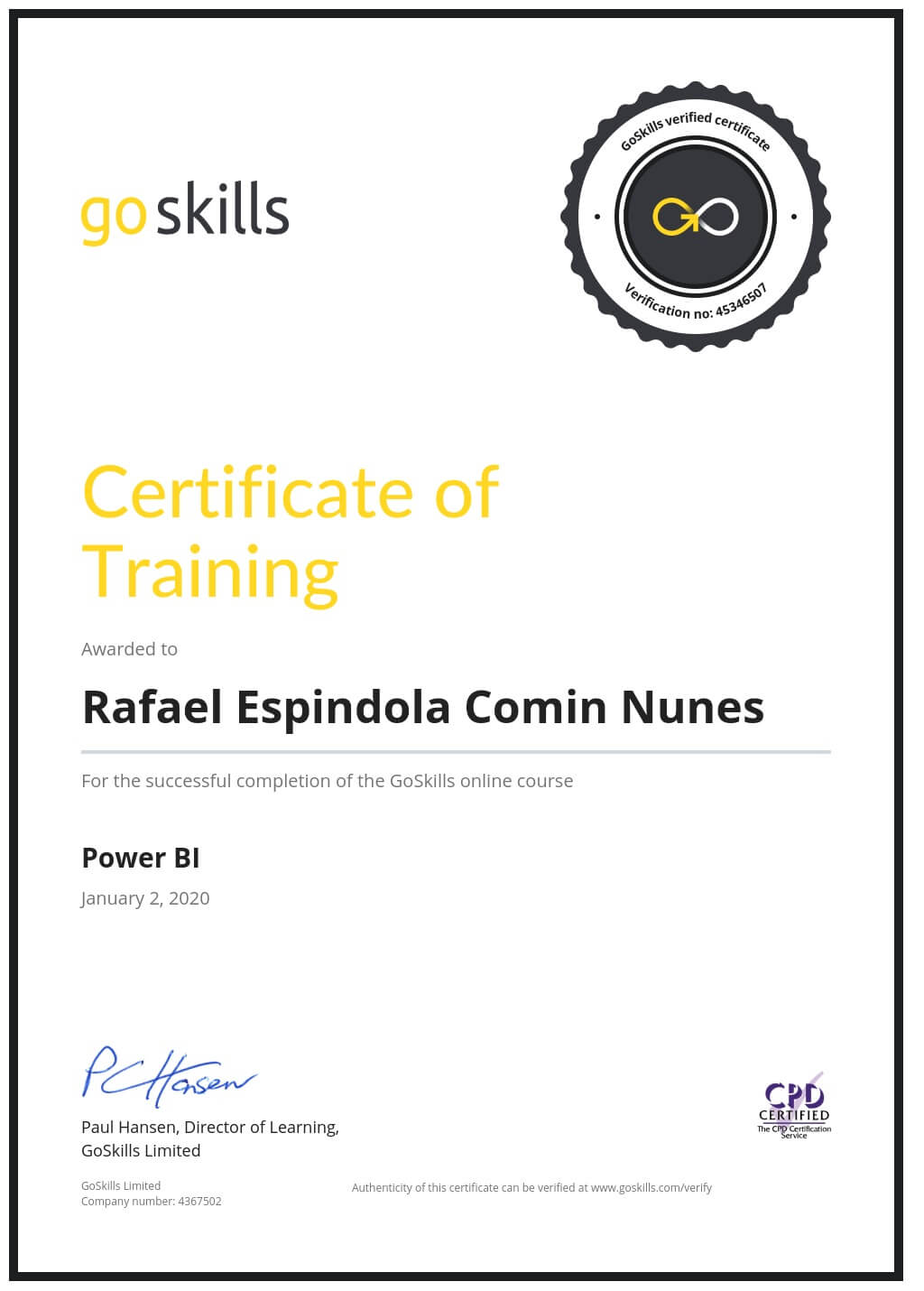 Certificate of Training
