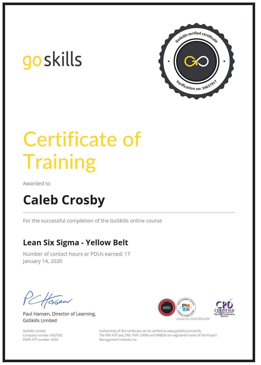 Certificate of Training