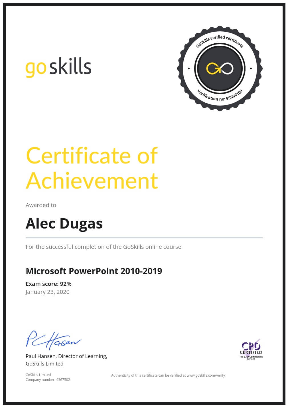 Certificate of Achievement