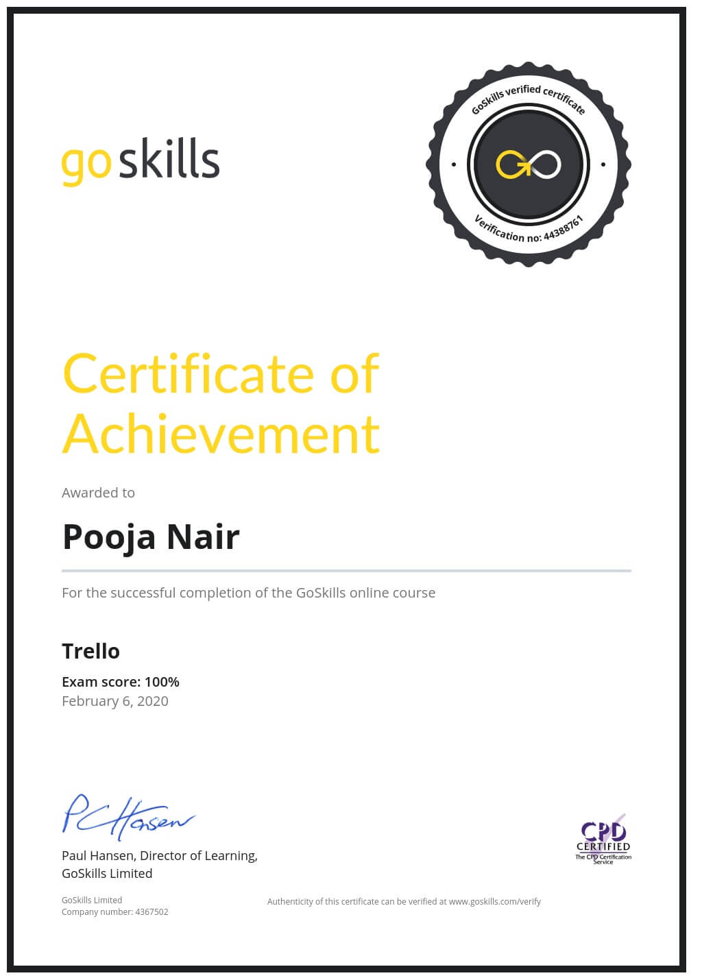 Certificate of Achievement