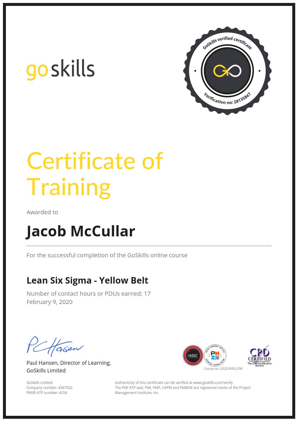 Certificate of Training
