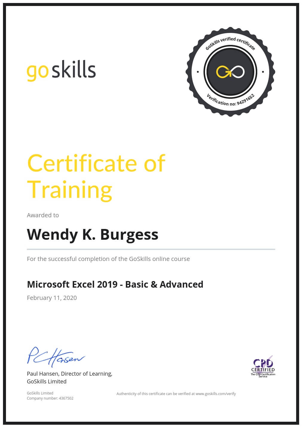 Certificate of Training
