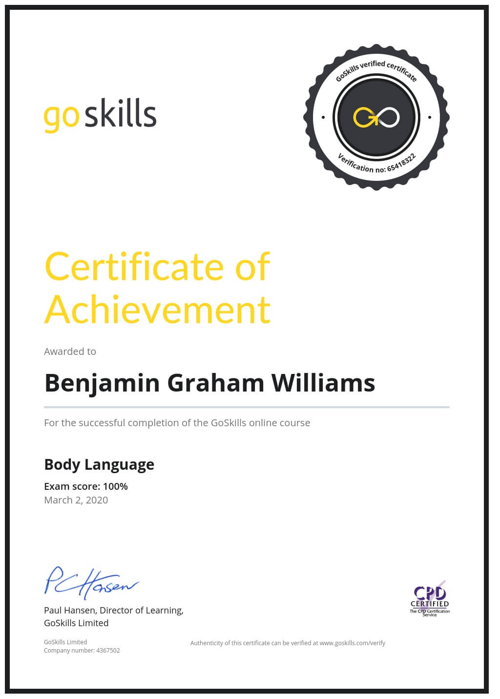 Certificate of Achievement