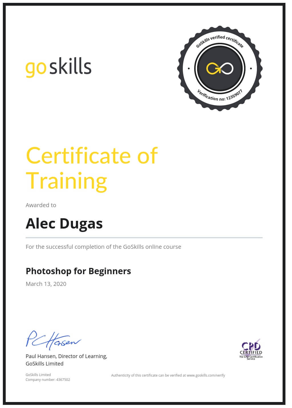 Certificate of Training