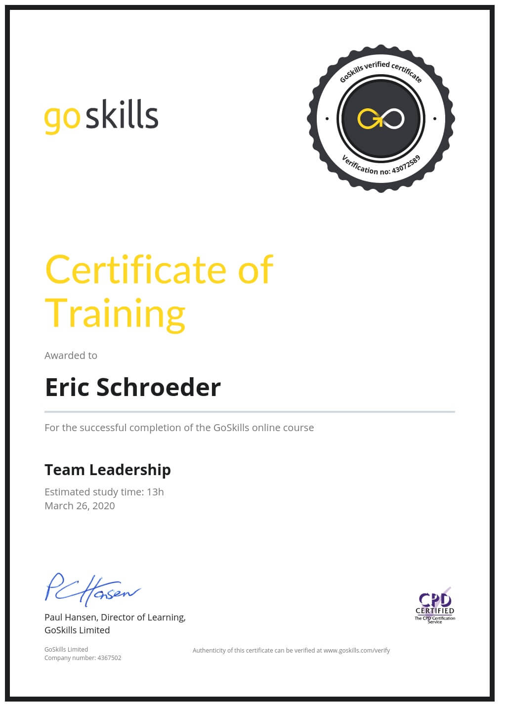 Certificate of Training