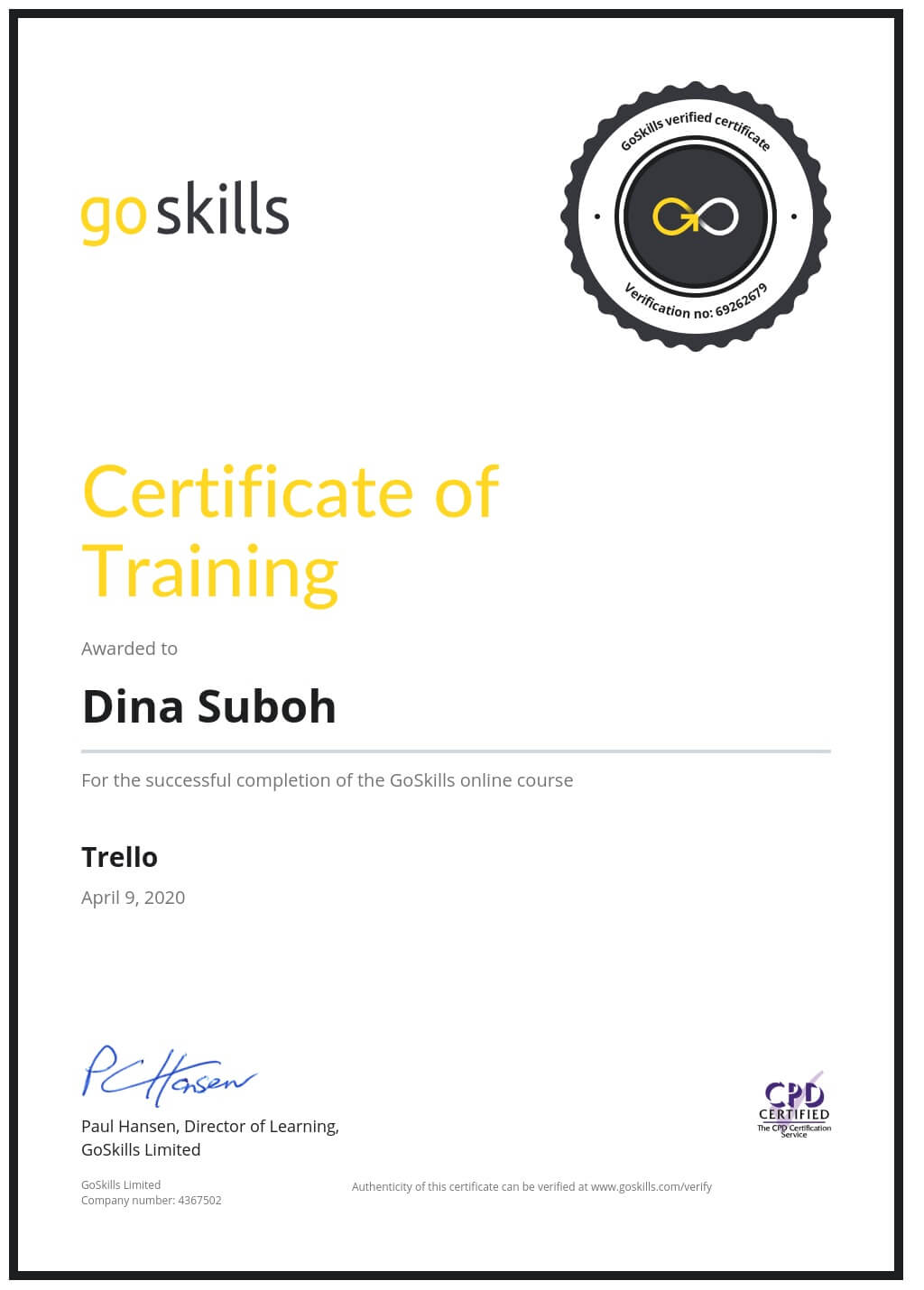 Certificate of Training