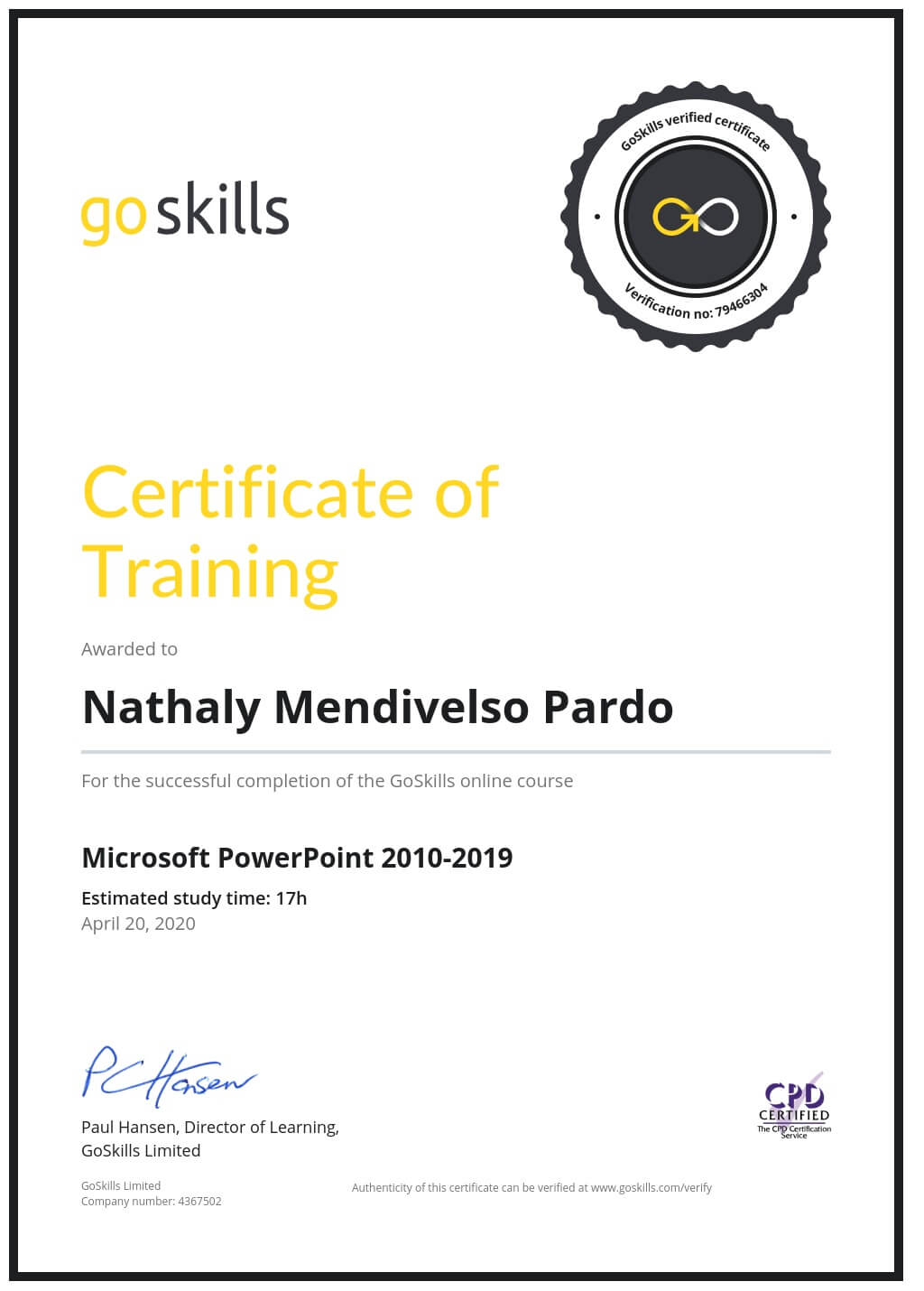 Certificate of Training