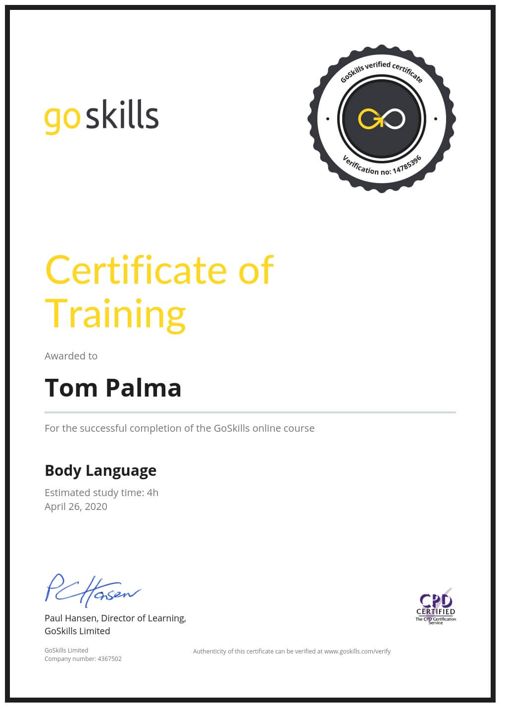 Certificate of Training