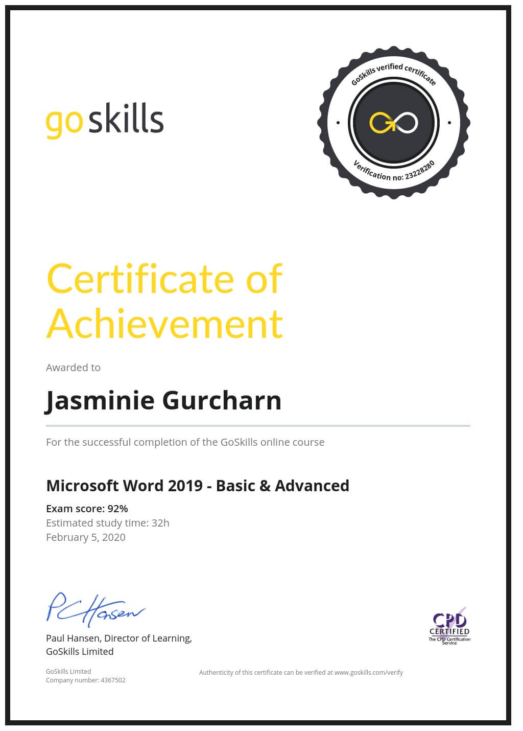 Certificate of Achievement