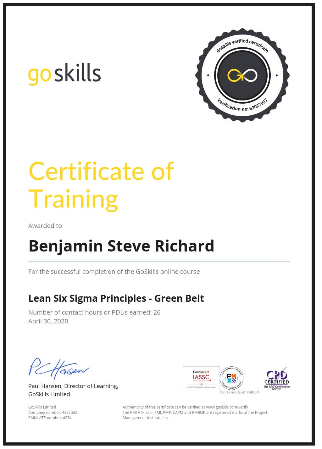 Certificate of Training