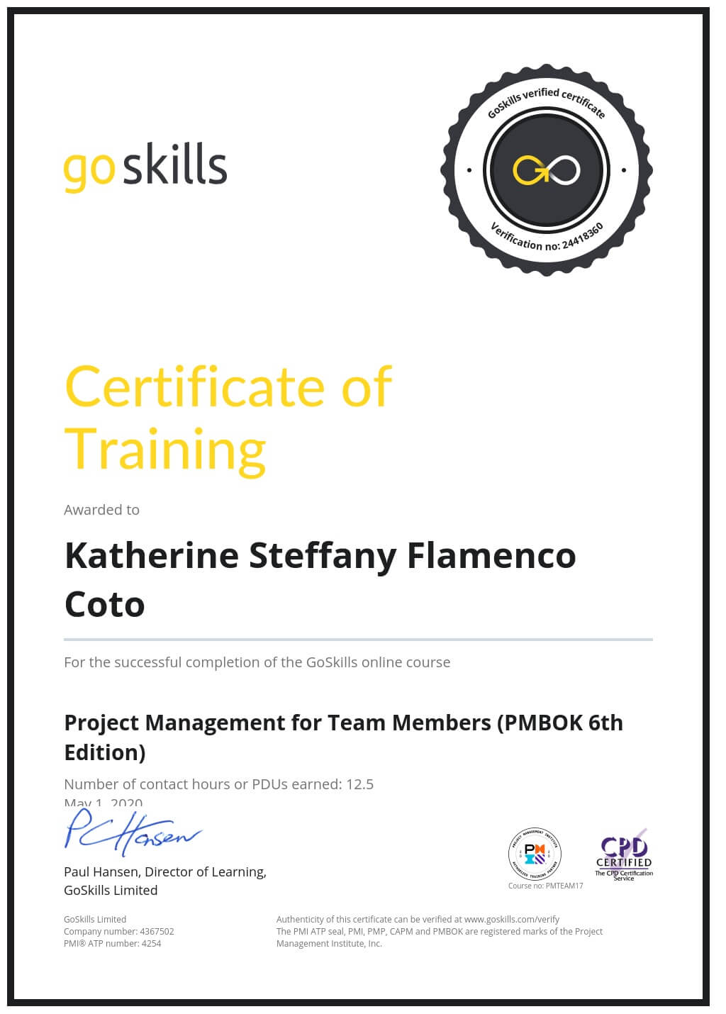 Certificate of Training