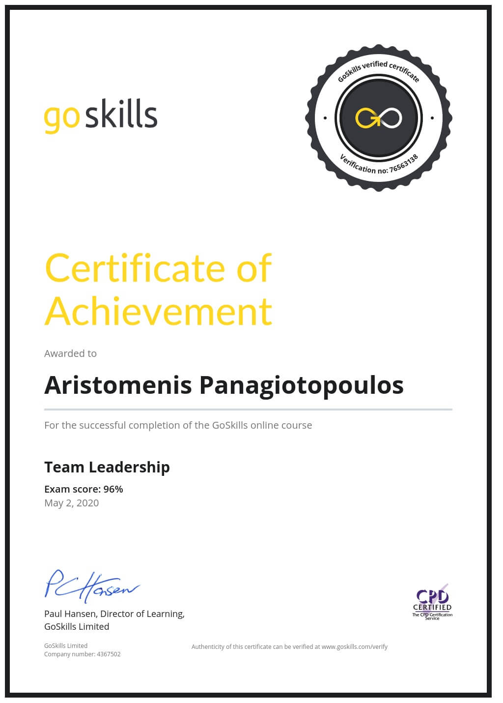 Certificate of Achievement
