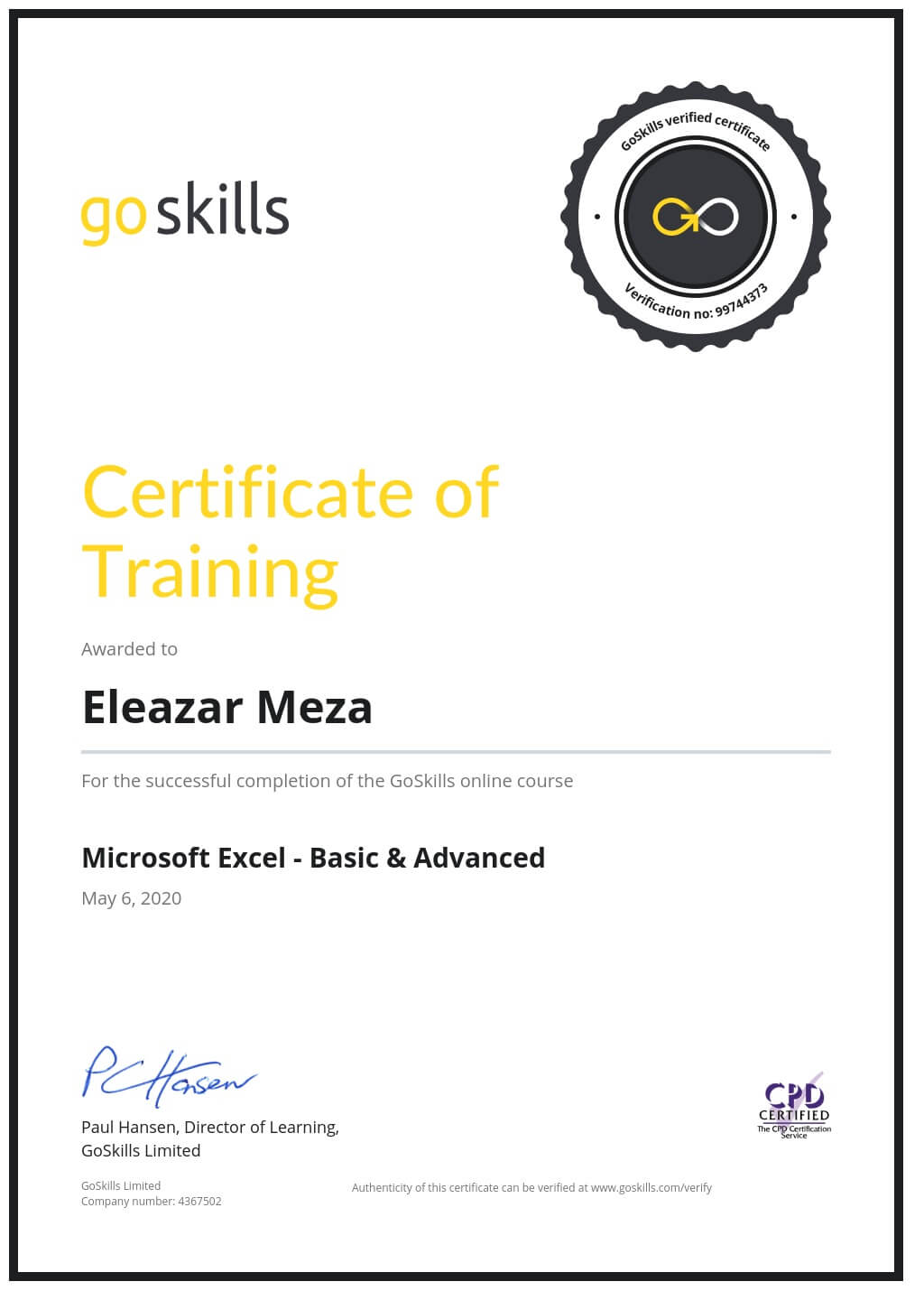 Certificate of Training