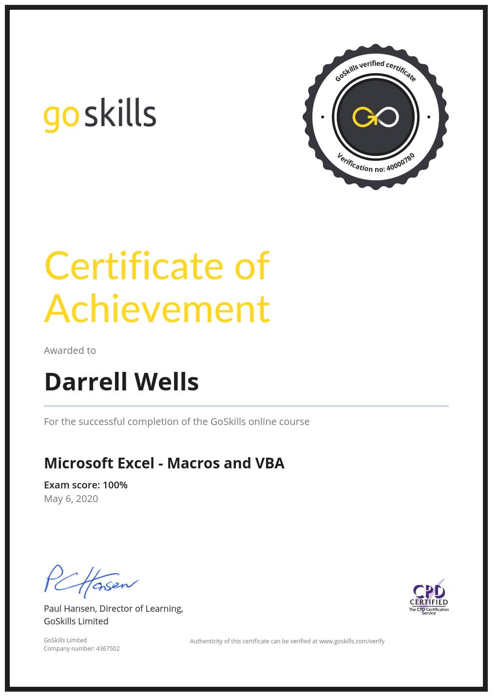 Certificate of Achievement