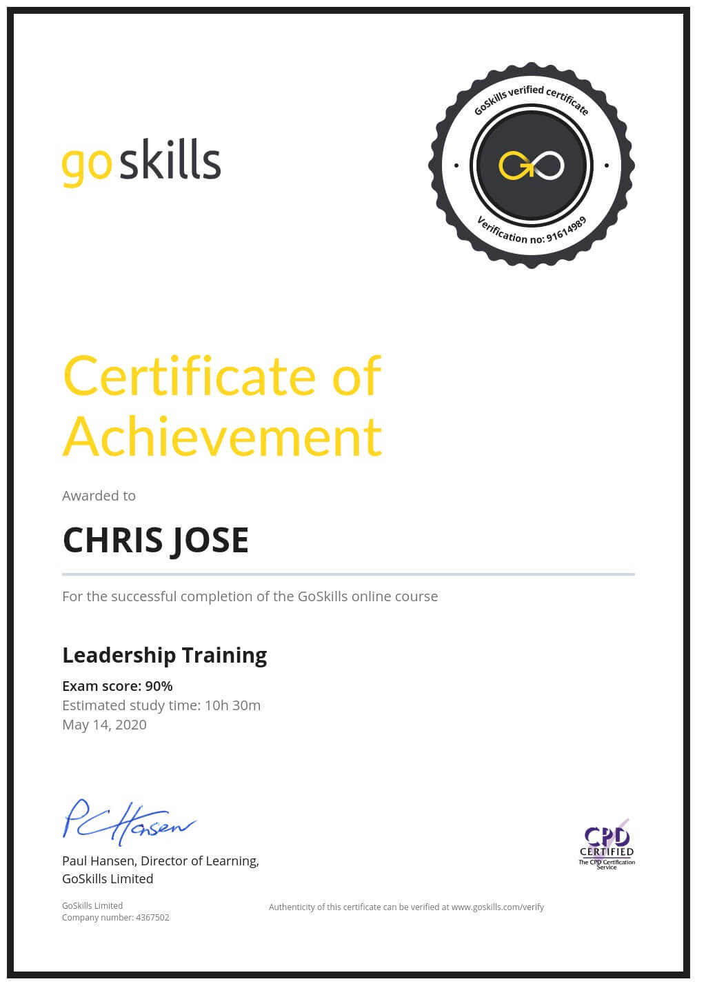 Certificate of Achievement