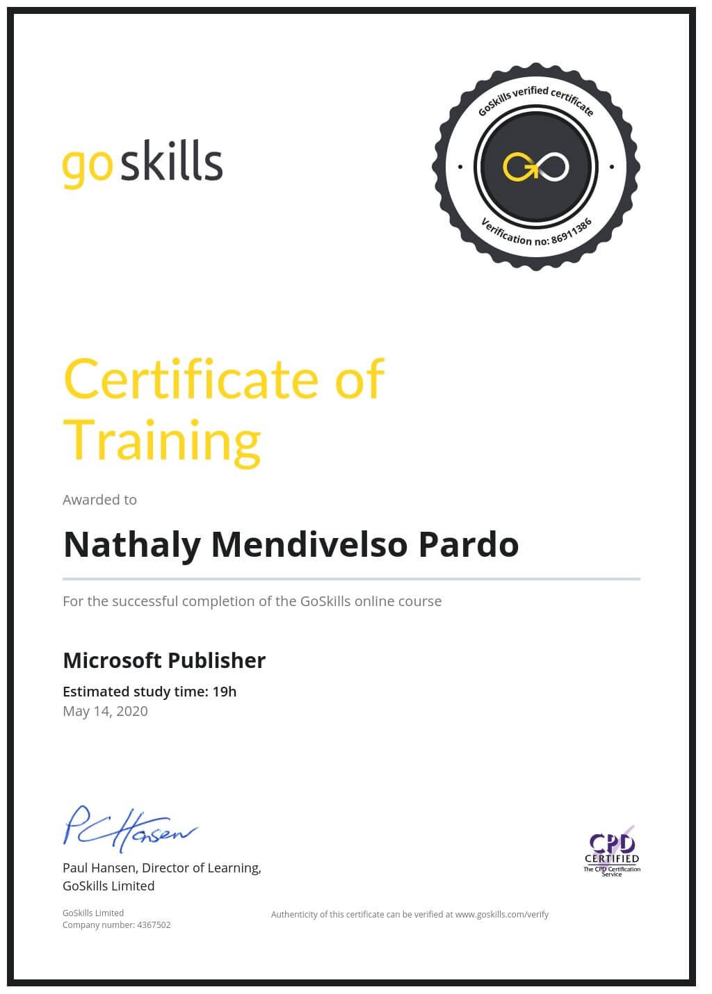 Certificate of Training