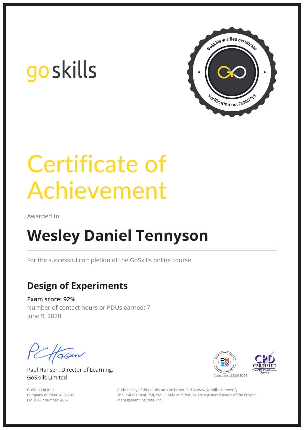 Certificate of Achievement