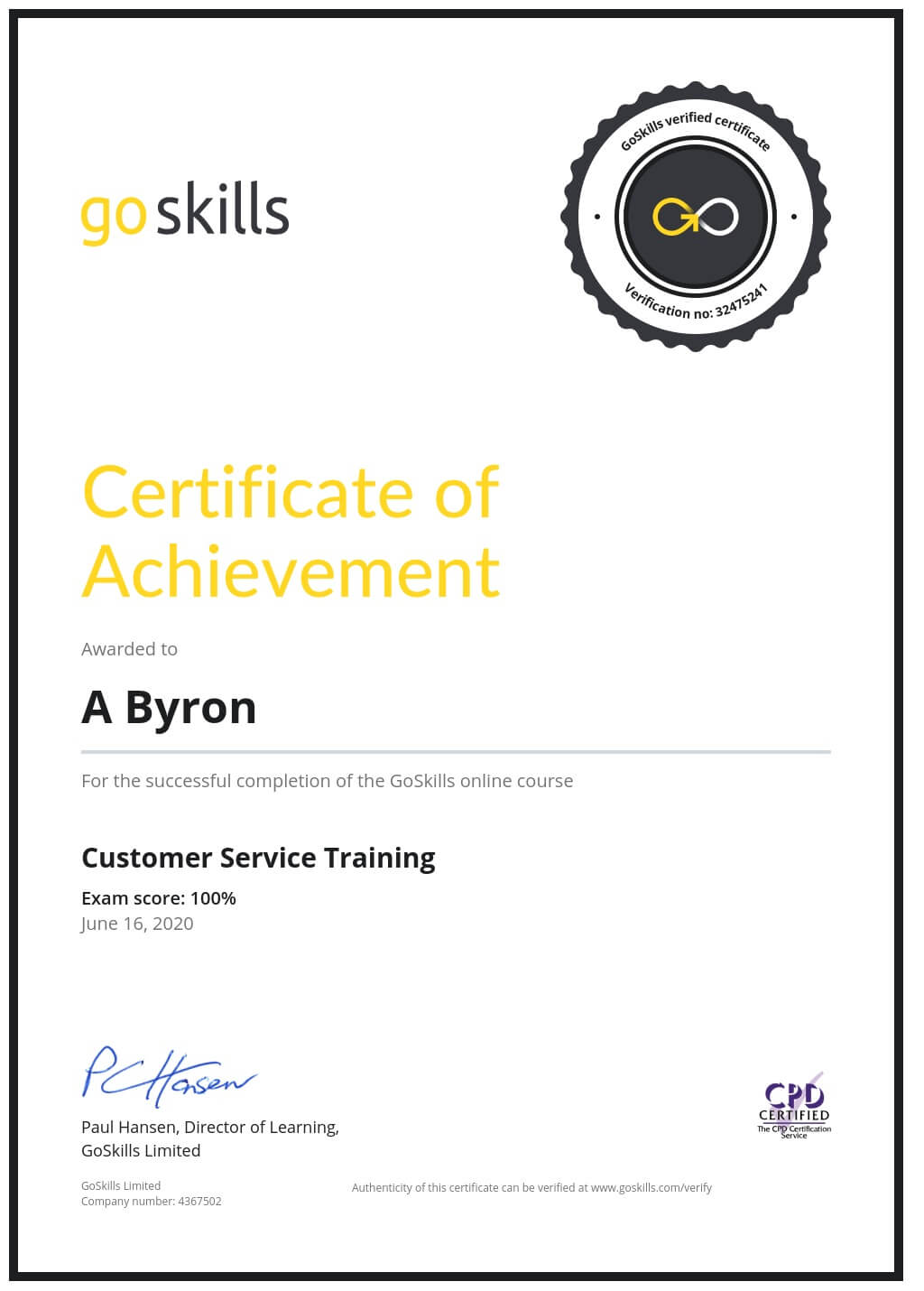 Certificate of Achievement