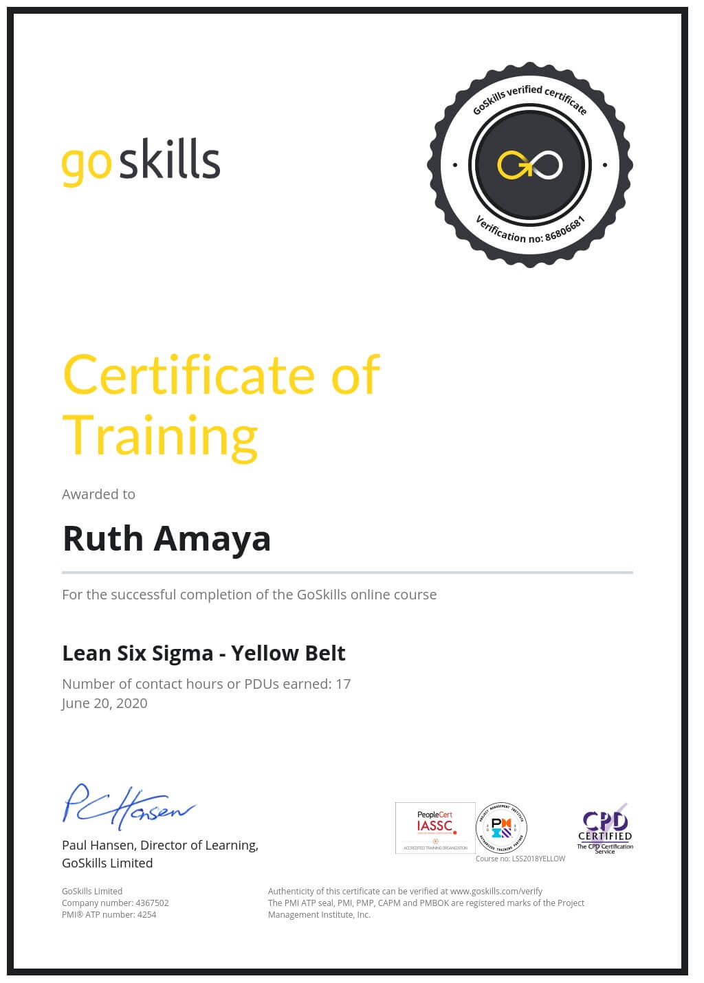 Certificate of Training