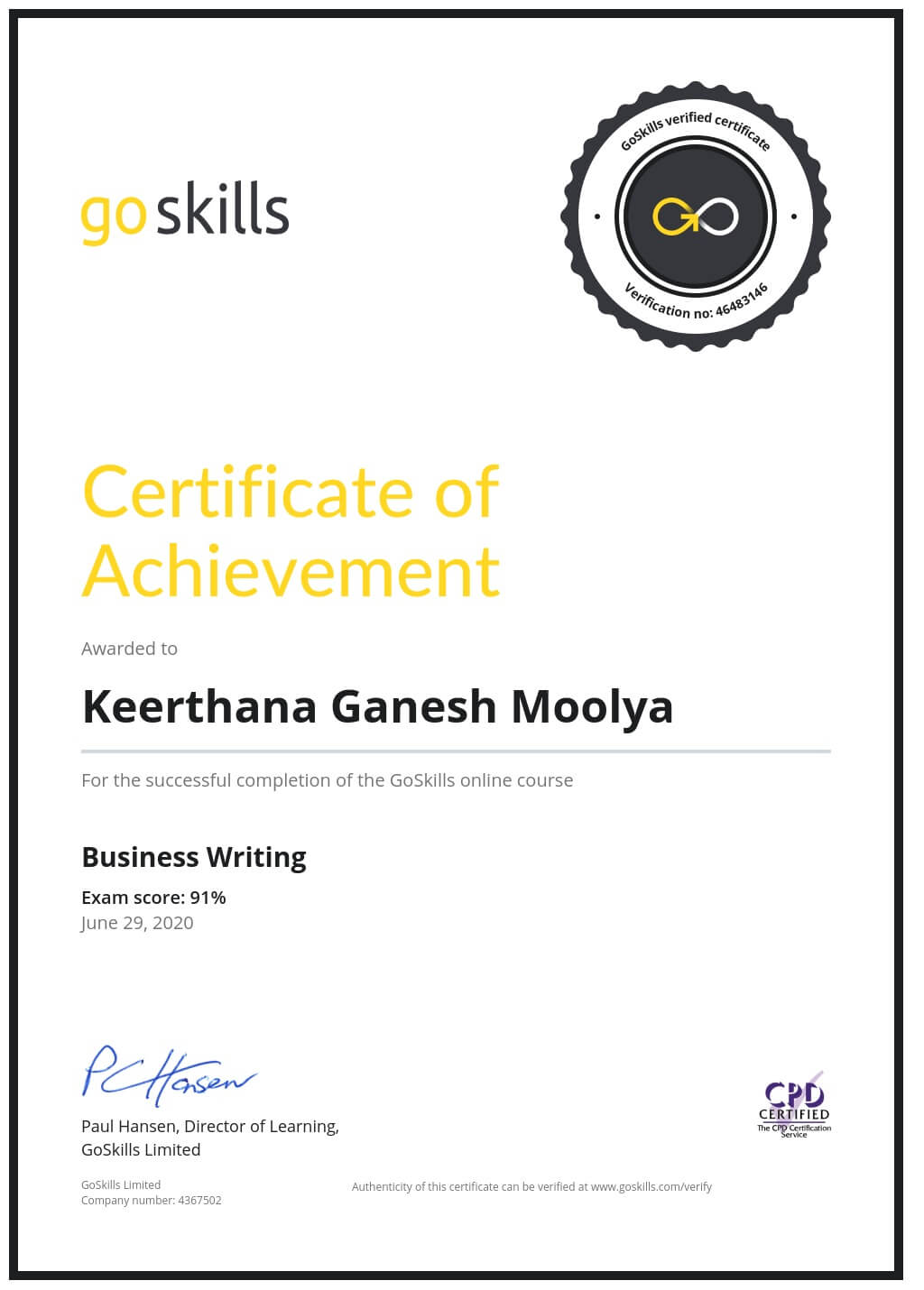 Certificate of Achievement