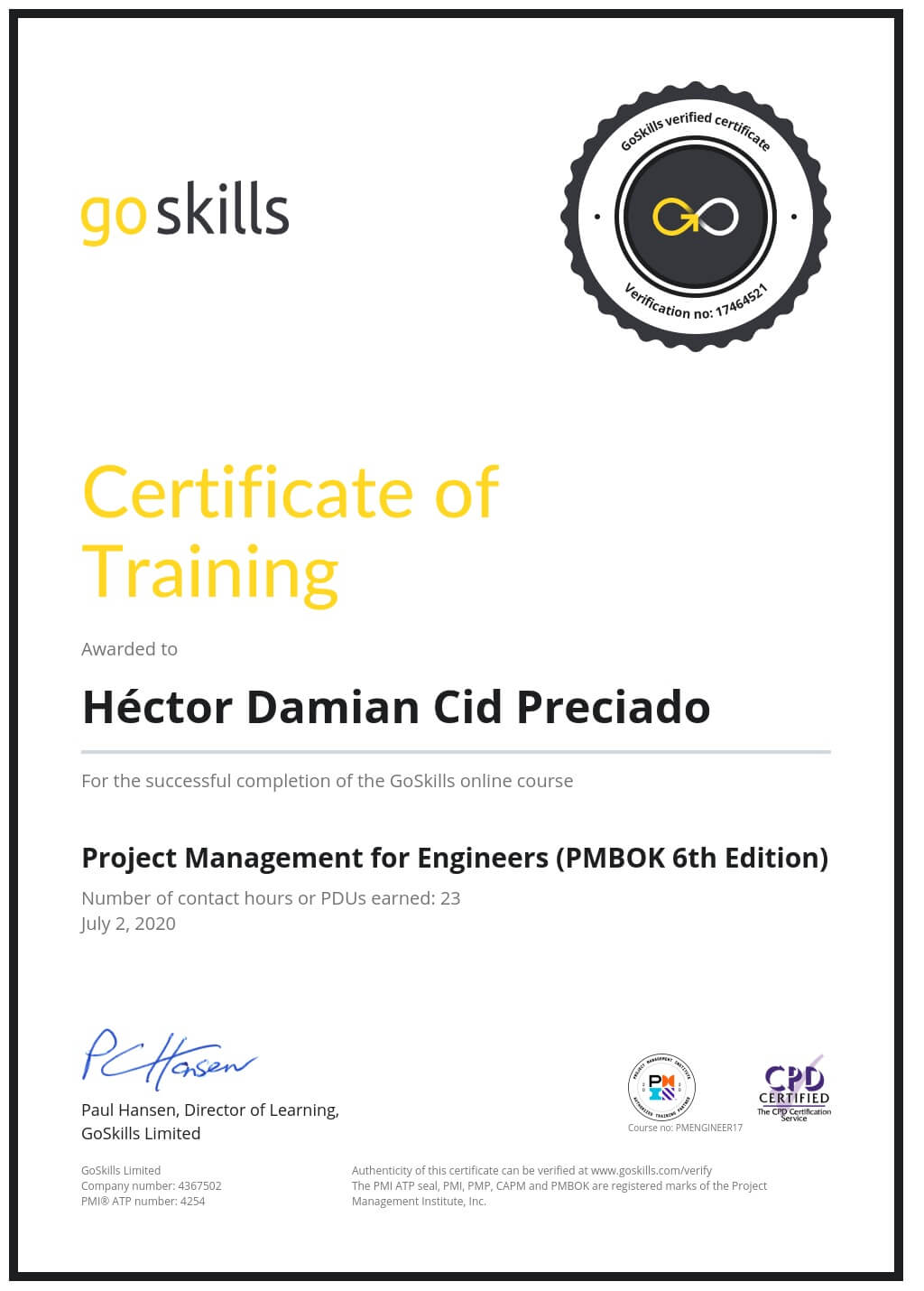 Certificate of Training
