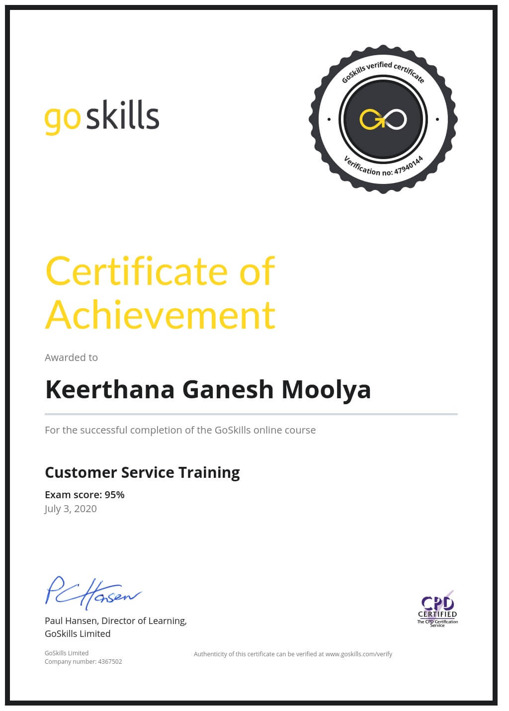 Certificate of Achievement